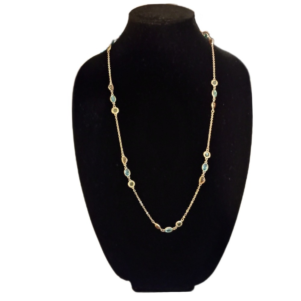 Station‎ Necklace Gold Tone Blue Green Yellow Gemstone Chain Necklace SKUJ050